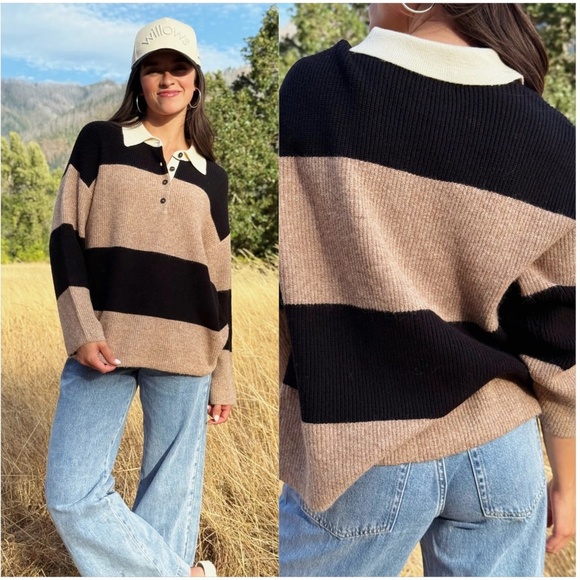 The Workshop Sweaters - The Workshop Small Black Brown Stripped Sweater Oversized